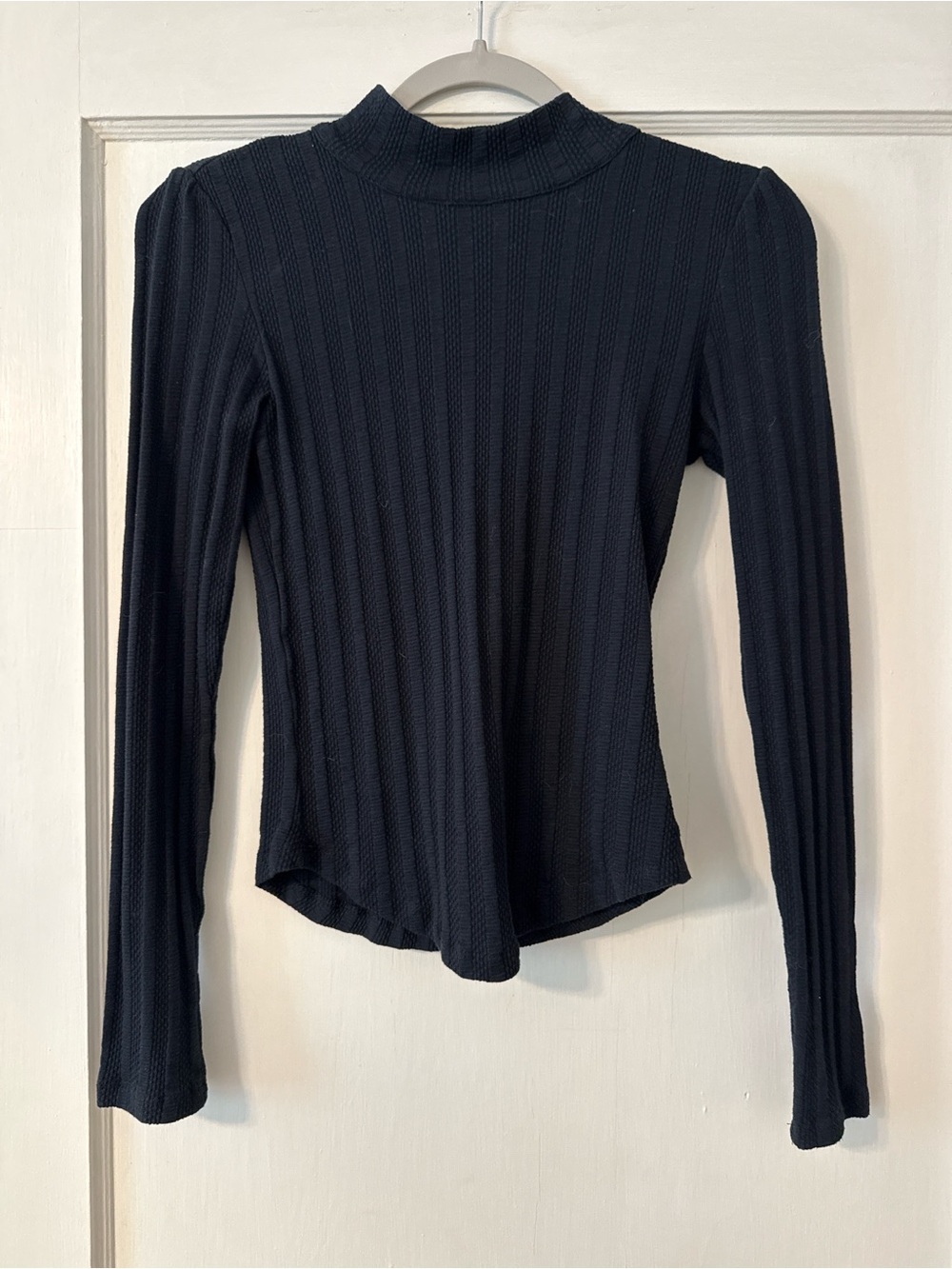 Free People Black Ribbed Mock Neck Long Sleeve Top